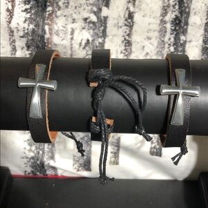 Black Leather Cross Bracelet